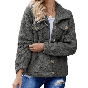 Gray Sherpa Button Up Long Sleeve Jacket